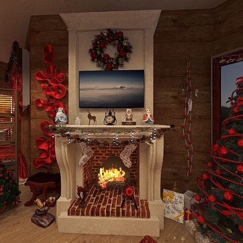 #ChristmasRoomContest_copy Red Christmas Cabin Design Rendering