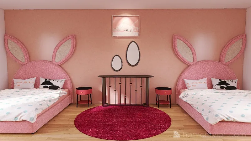 Pink Bunny Bedroom 3d design renderings
