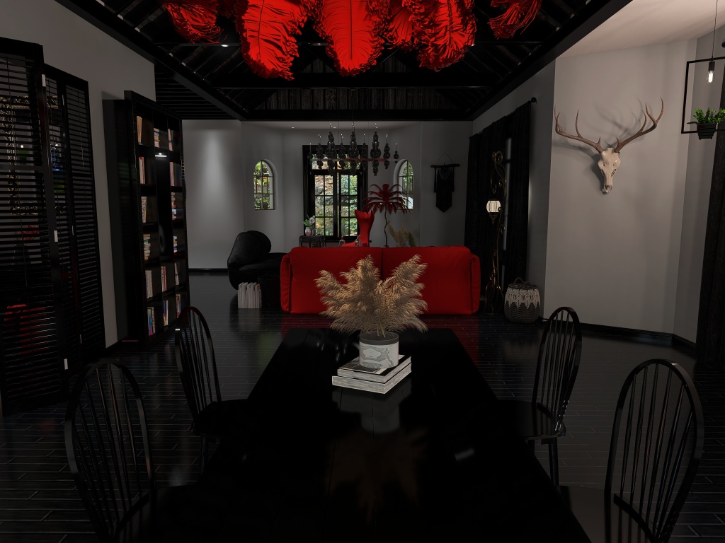 6 Bohemian Vibe Room - Boho Goth 3d design renderings