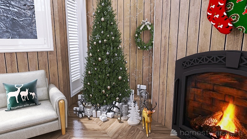 #ChristmasRoomContest~Little house in the frozen woods 3d design renderings