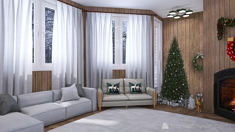 #ChristmasRoomContest~Little house in the frozen woods 3d design renderings