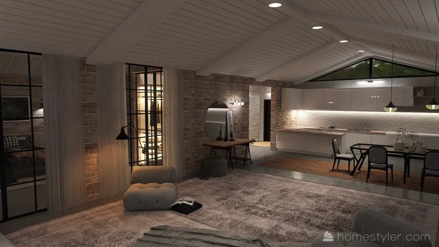 cozy industrial home 3d design renderings