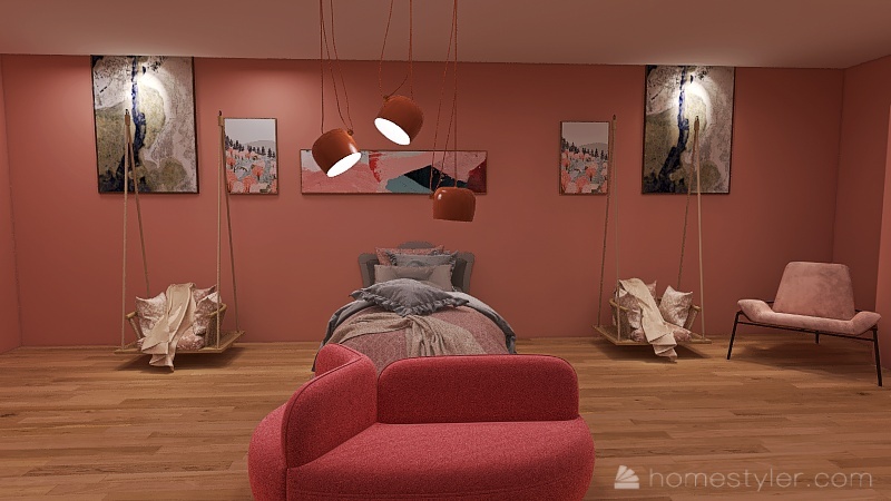 Pink Teenage Girl's Bedroom 3d design renderings