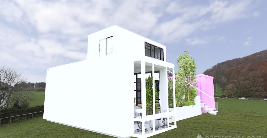 2 x 20ft L shap Storage Container/off-grid home 3d design renderings