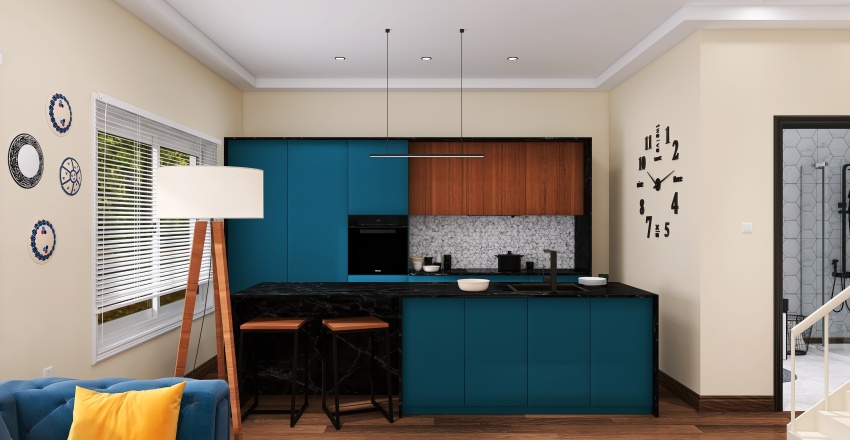 Living And Kitchen 3d design renderings