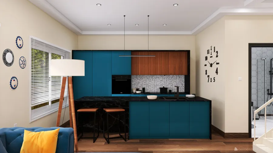 Living And Kitchen 3d design renderings