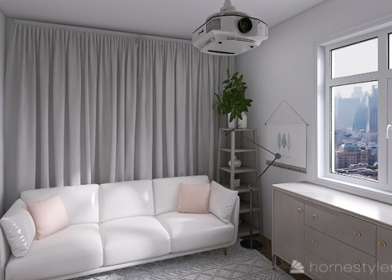 Light Pink Bedroom and Office space Design Rendering