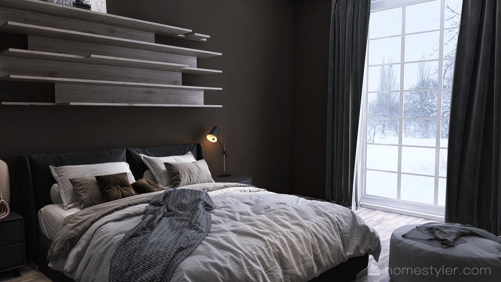 Dark Theme Bedroom 3d design renderings