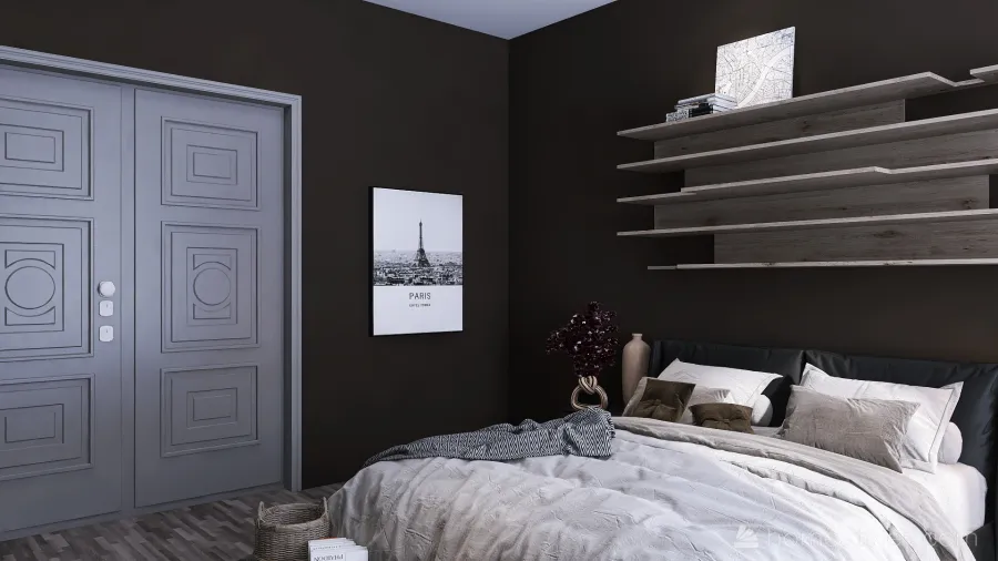 Dark Theme Bedroom 3d design renderings