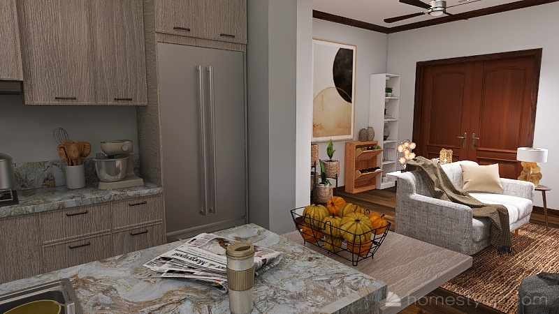Kitchen Dining and Living Room 3d design renderings