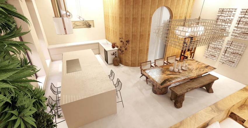 Living/Dining & Kitchen 3d design renderings