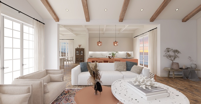 Costal WarmTones Living Room 3d design renderings