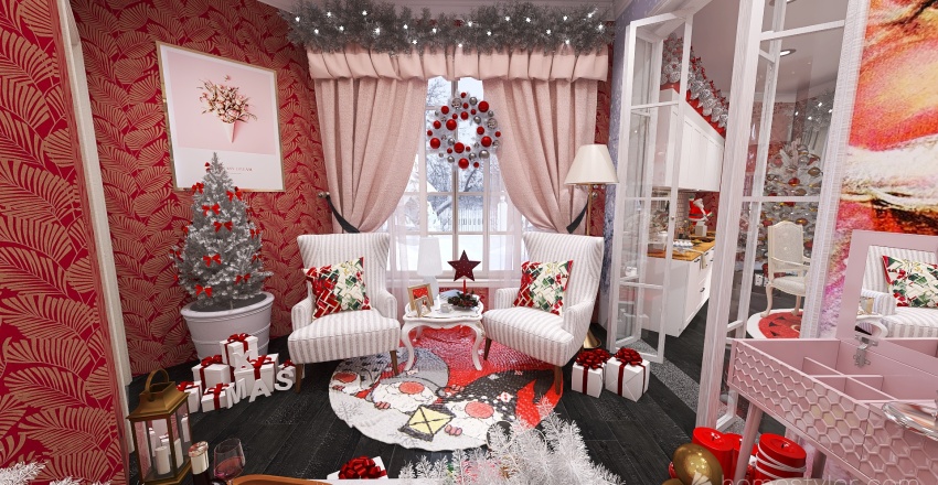#ChristmasRoomContest_REd and WHITE 3d design renderings