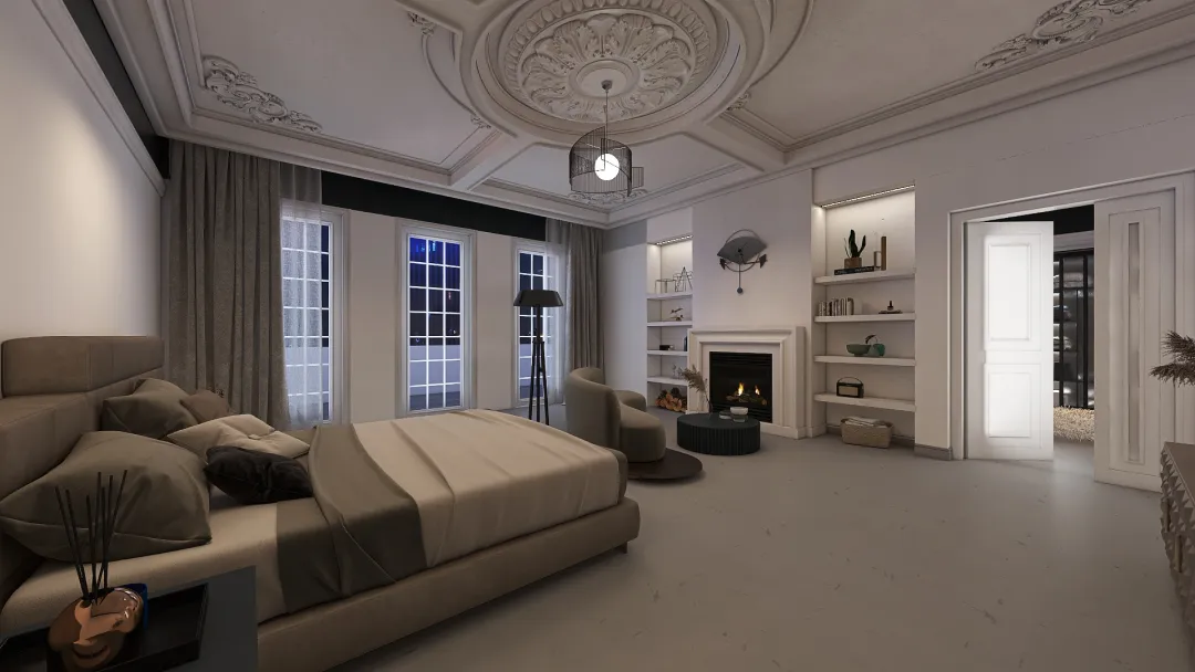 Black and White - Camera da letto con cabina armadio 3d design renderings