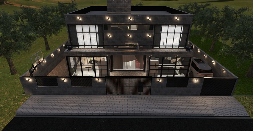Modern Home With Black Interior. 3d design renderings