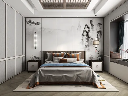New Chinese Style Living and Bedroom