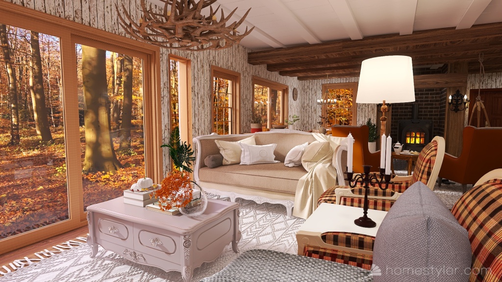 New design. Rustic fall, winter interior 3d design renderings