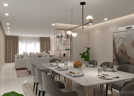 Living room with dining Design Rendering
