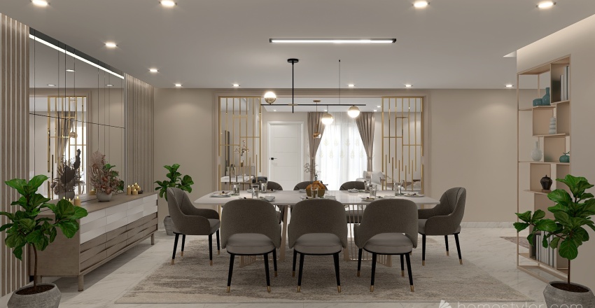 Living room with dining 3d design renderings