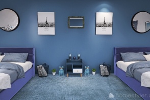 Blue and White  Bedroom Design Rendering