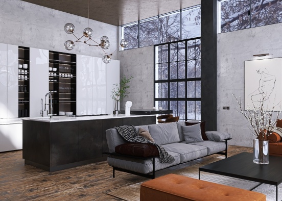 8 Industrial Style Tall Single Room Design Rendering