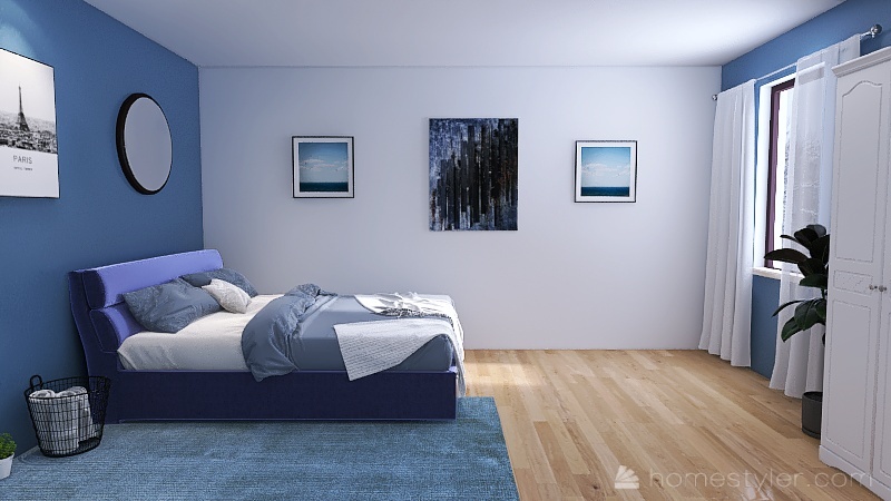 Blue and White  Bedroom 3d design renderings