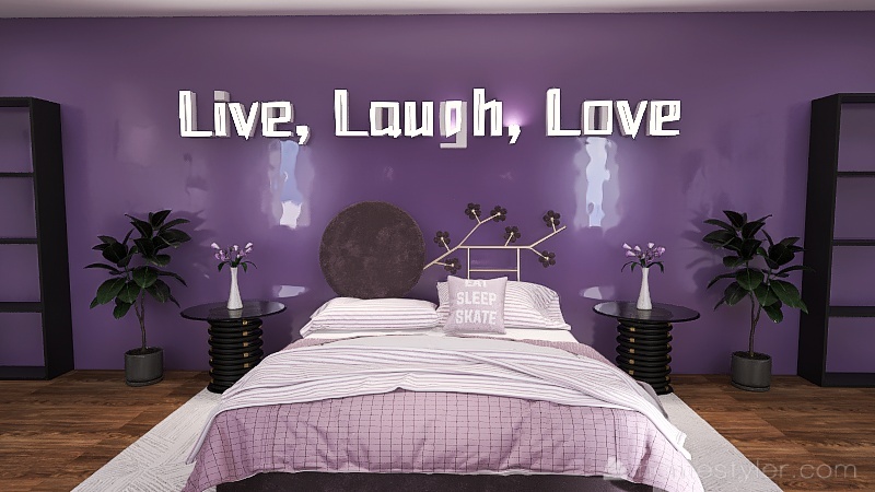 Purple and Grey Master Bedroom 3d design renderings