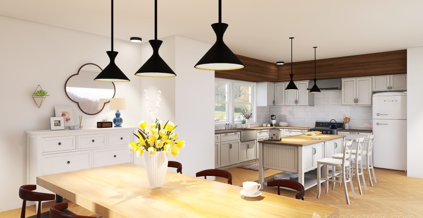 #6 - farmhouse kitchen and dining room 3d design renderings