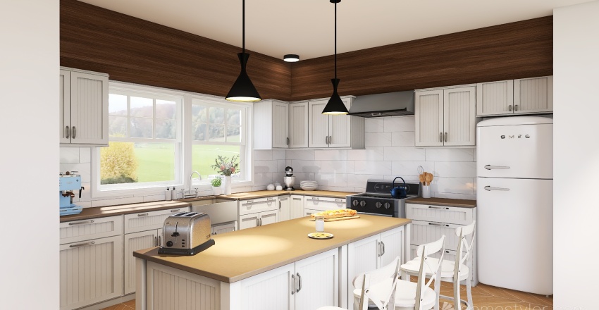 #6 - farmhouse kitchen and dining room 3d design renderings