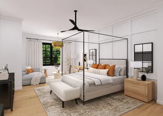 Cozy Neutrals Primary Bedroom Design Rendering