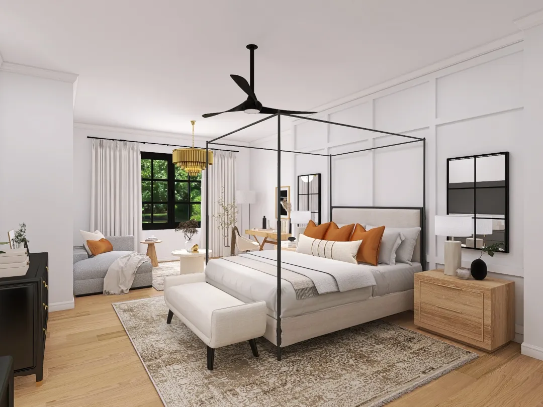 Cozy Neutrals Primary Bedroom 3d design renderings