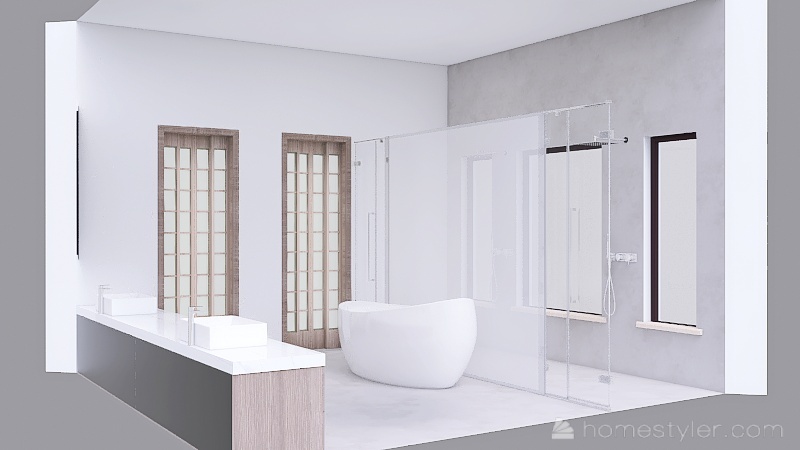Dark Pallete, white countertop - Master Bath 3d design renderings