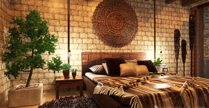 TropicalTheme Yellow Master Bedroom 3d design renderings