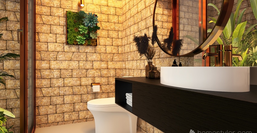 TropicalTheme Yellow Bathroom 3d design renderings