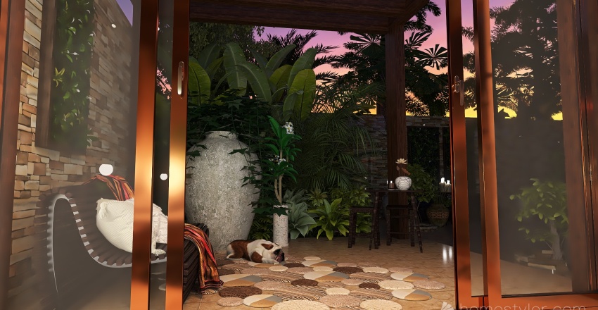 TropicalTheme Yellow Master Bedroom 3d design renderings