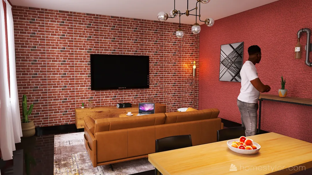 Industrial Living Room 3d design renderings