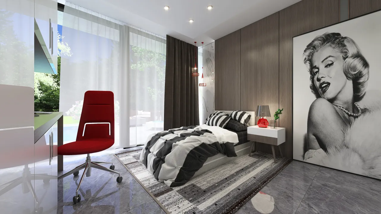 Modern SecondBedroom 3d design renderings