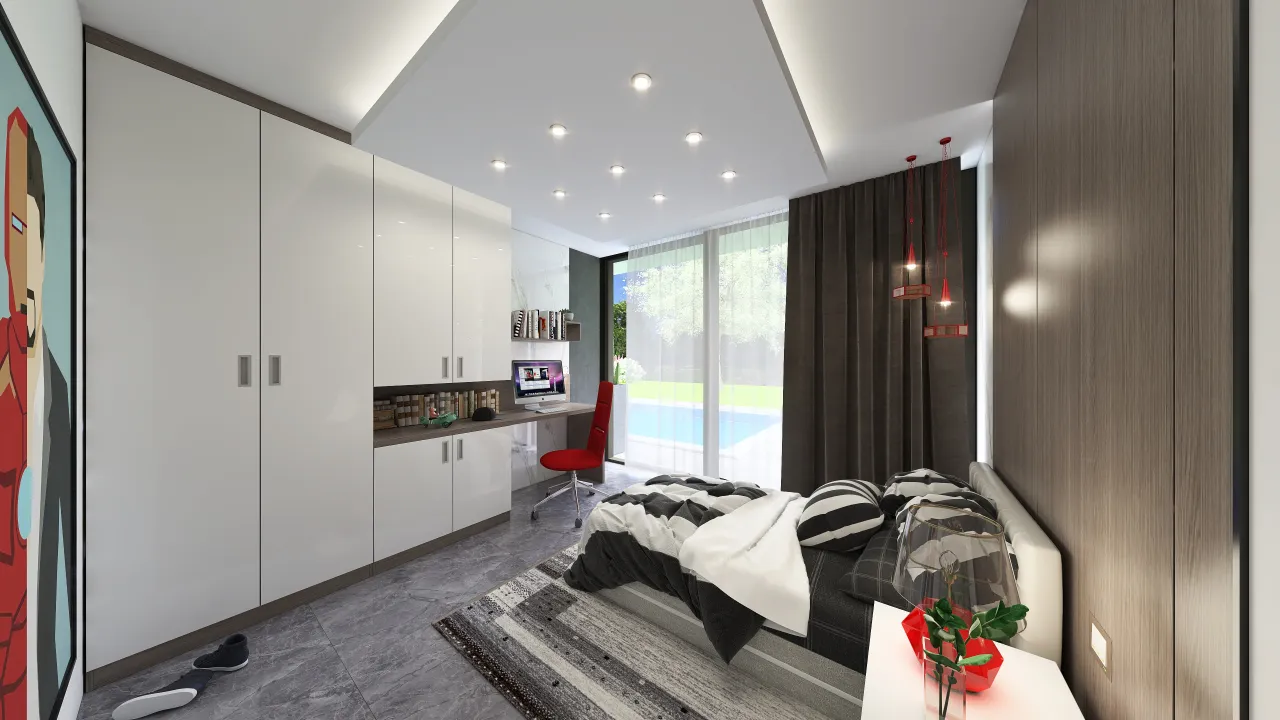 Modern SecondBedroom 3d design renderings