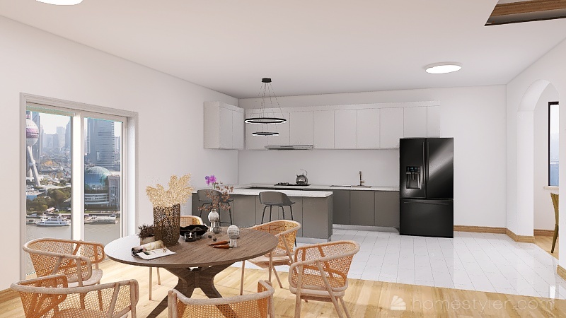 Living Room   Kitchen 3d design renderings