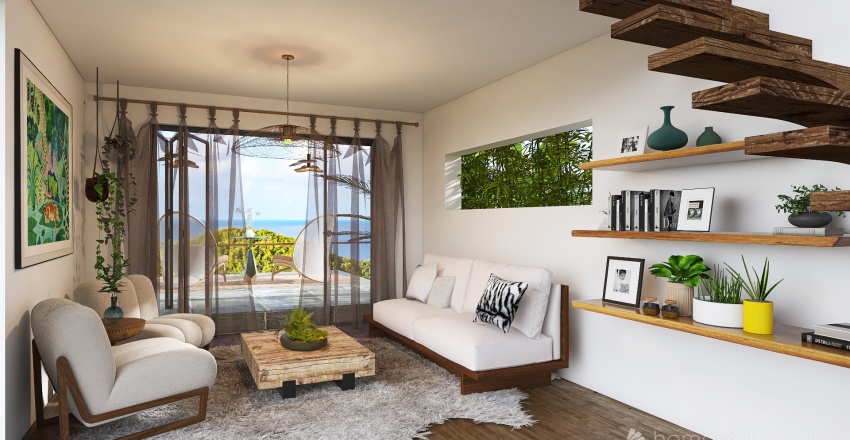 Open Kitchen to Living Room- Lofted bedroom 3d design renderings