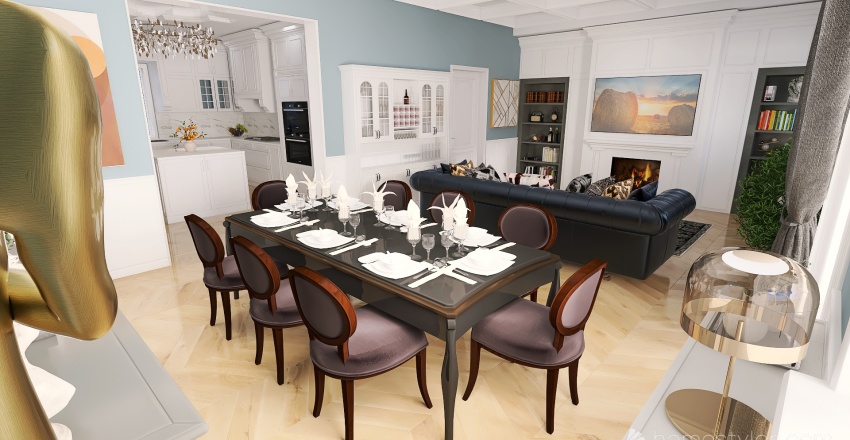 Salone Stile Americano Cucina 4 3d design renderings