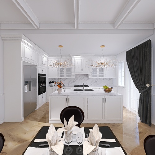 Salone Stile Americano Cucina 2 3d design renderings