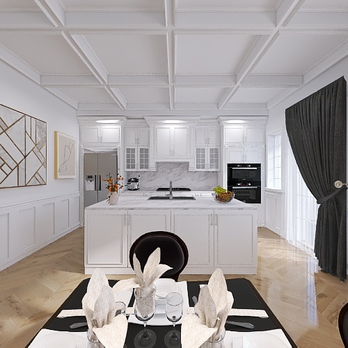 Salone Stile Americano Cucina 1 3d design renderings