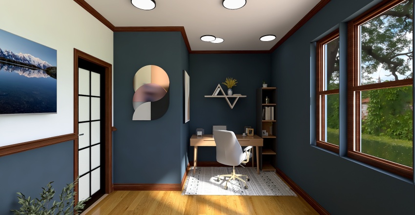 Caldie Livining + Office 3d design renderings