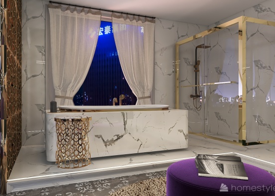 Hollywood Glam Bathroom Design Rendering