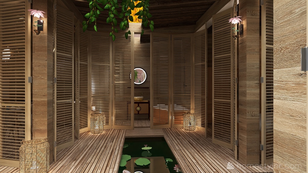 Traditional Relaxing Japanese Tiny House Koi Pond Garden 3d design renderings