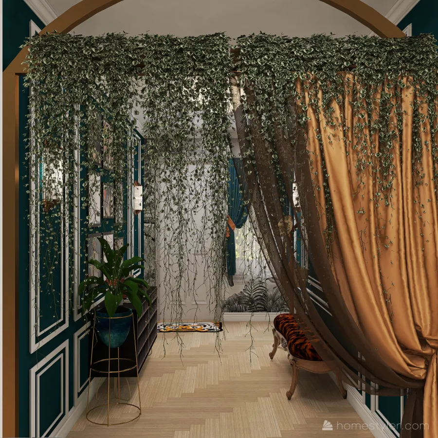 #T-ShapedRoom - Tropical Art Deco 3d design renderings