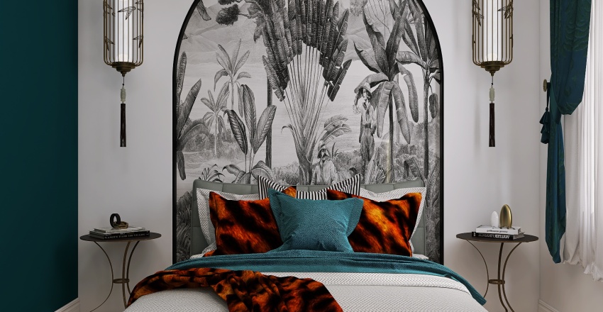 #T-ShapedRoom - Tropical Art Deco 3d design renderings