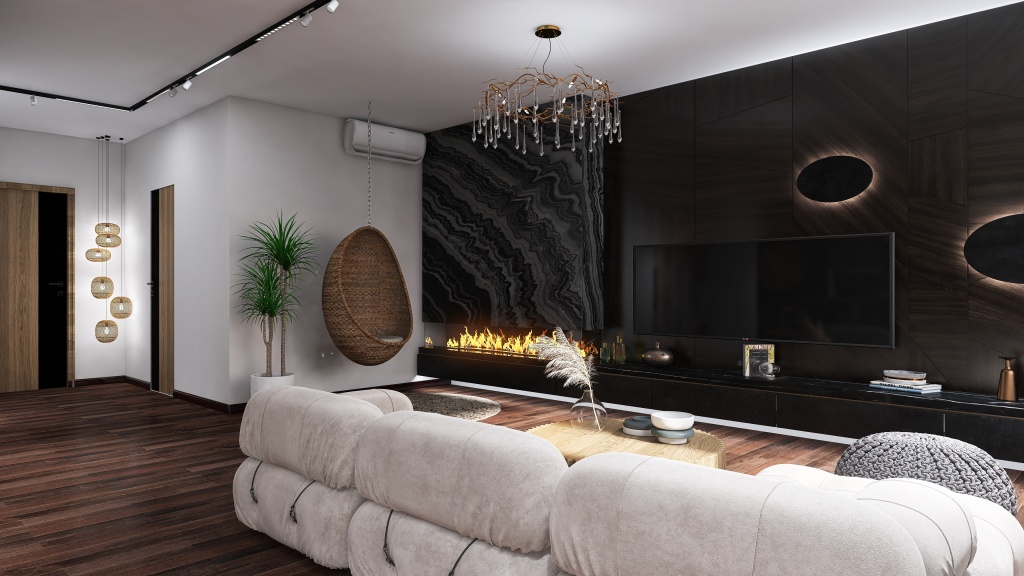 Гостиная-Кухня 3d design renderings