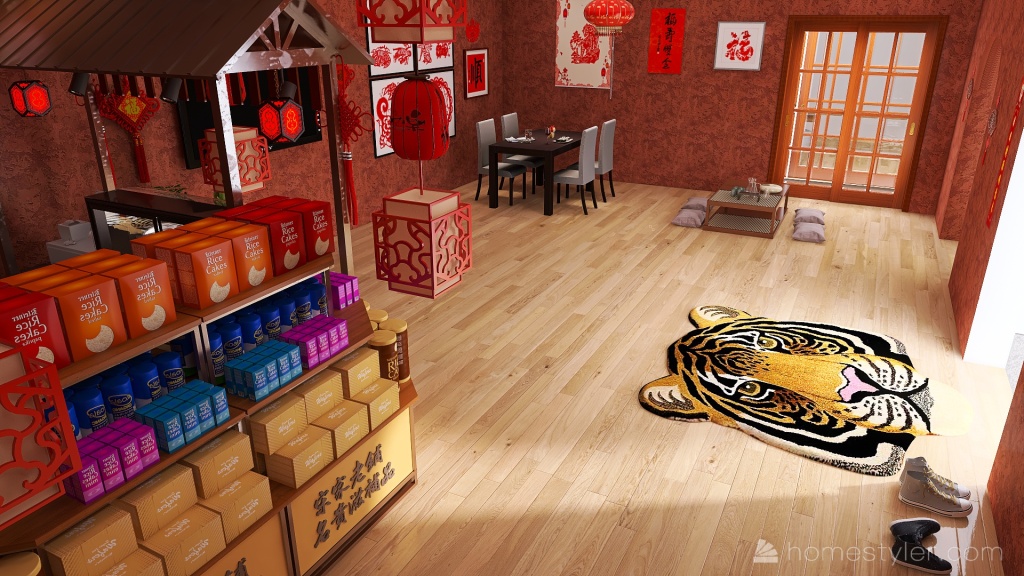 A resturant tiger year themed 3d design renderings